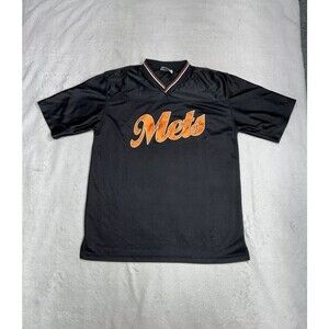 Vintage 90's New York Mets Lee Sport V Neck T-Shirt Large Embroidered Black MLB